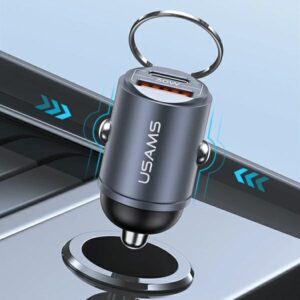 USAMS automobilinis įkroviklis 1xUSB+1xUSB-C C38 30WPD Fast Charge with Built-in Ring Purple CC206C - Image 6