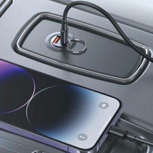 USAMS automobilinis įkroviklis 1xUSB+1xUSB-C C38 30WPD Fast Charge with Built-in Ring Purple CC206C - Image 7