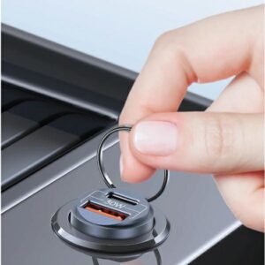 USAMS automobilinis įkroviklis 1xUSB+1xUSB-C C38 30WPD Fast Charge with Built-in Ring Purple CC206C - Image 8