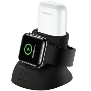 USAMS 2in1 Silicone Charging Stand for Apple Watch and AirPods Black ZJ51ZJ01 (US-ZJ051) - Image 1