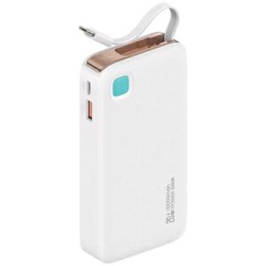 USAMS Powerbank with Retractable Cable USB-CRetractable 10000 mAh PD 20W Fast Charge XY Series baltos spalvos - Image 1