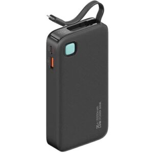 USAMS Powerbank with Retractable Cable Lightning 10000 mAh PD 20W Fast Charge XY Series juodos spalvos - Image 1