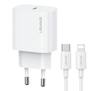 USAMS laidinis įkroviklis. 1xUSB-C T65 PD20WPD Fast Charging US-CC226 + USB-C/Lightning kabelis US-SJ712 30W - Image 1