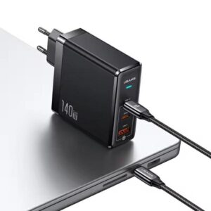 USAMS Charger 2xUSB-C+1xUSB T52PD140W PD Fast Charging US-CC168 + U82 USB-C/USB-C US-SJ581 cable - Image 3
