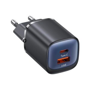 USAMS Laidinis įkroviklis CC254 30W GaNUSB-C/USB-A Fast Charging HC Series juodos spalvos CC254TC01