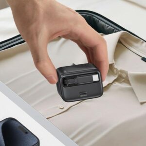 USAMS Charger 1xUSB-C with retractable USB-C Retractable PD+QC 20W Gan Fast Charging baltos spalvos - Image 6