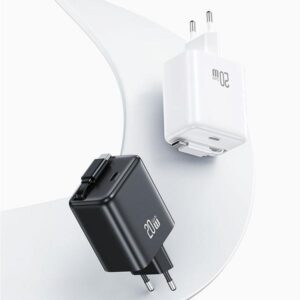 USAMS Charger 1xUSB-C with retractable USB-C Retractable PD+QC 20W Gan Fast Charging baltos spalvos - Image 7