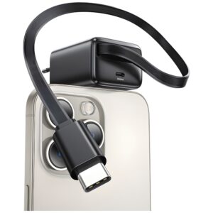 USAMS Charger 1xUSB-C with retractable USB-C Retractable PD+QC 30W Gan Fast Charging juodos spalvos - Image 5