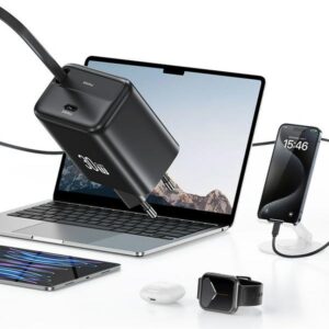 USAMS Charger 1xUSB-C with retractable USB-C Retractable PD+QC 30W Gan Fast Charging baltos spalvos - Image 4