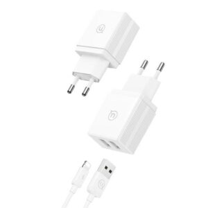 USAMS Charger 2xUSB 18W + cableLightning/USB-A Fast Charging baltos spalvos series HC HCXLTZ01 - Image 2
