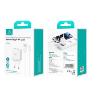 USAMS Charger 2xUSB 18W + cableLightning/USB-A Fast Charging baltos spalvos series HC HCXLTZ01 - Image 8