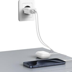 USAMS Charger 2xUSB 18W + cableLightning/USB-A Fast Charging baltos spalvos series HC HCXLTZ01 - Image 3