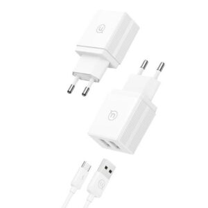 USAMS Charger 2xUSB-A + USB-C/USB-A Fast Charging cable baltos spalvos series HC HCXLTZ03 - Image 2