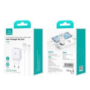 USAMS Charger 2xUSB-A + USB-C/USB-A Fast Charging cable baltos spalvos series HC HCXLTZ03 - Image 7