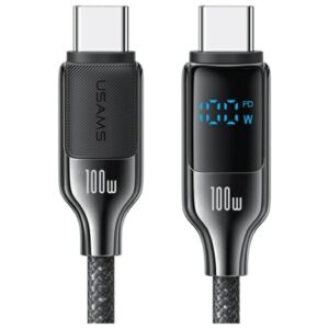 USAMS USB-C į USB-C Kabelis 100W 1.2m Digital Display Zinc Alloy Fast Charging Data Kabelis HX Seri