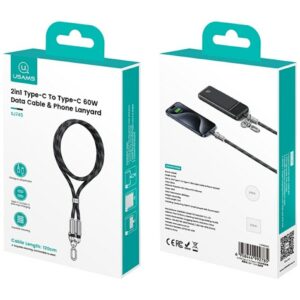 Usams SJ745 60W USB-C į USB-C 1.2m juodos spalvos virvelė telefonui with Charging Kabelis - Image 7