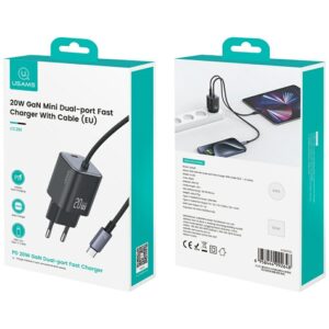 USAMS JC Series CC261 20W GaN Mini Fast Charger 2xUSB-C juodos spalvos - Image 10