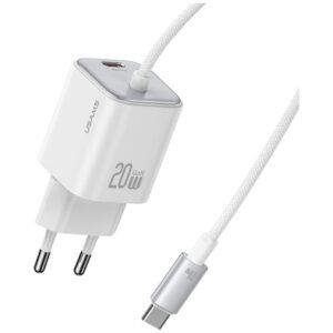 USAMS JC Series CC261 20W GaN Mini Fast Charger 2xUSB-C baltos spalvos - Image 1