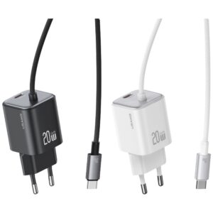 USAMS JC Series CC261 20W GaN Mini Fast Charger 2xUSB-C baltos spalvos - Image 2