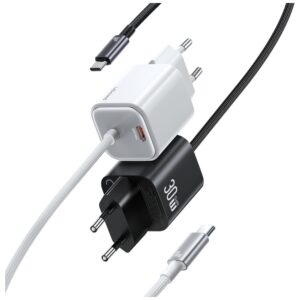 USAMS JC Series CC264 30W GaN Mini Fast Charge 2xUSB-C baltos spalvos Laidinis įkroviklis - Image 3