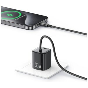 USAMS JC Series CC264 30W GaN Mini Fast Charge 2xUSB-C baltos spalvos Laidinis įkroviklis - Image 10