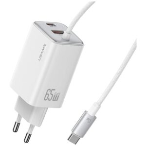 USAMS JC Series CC266 65W GaN Fast Charger 2xUSB-C 1xUSB-A baltos spalvos - Image 1