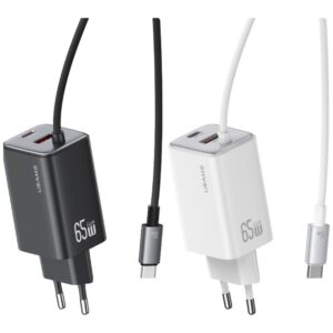 USAMS JC Series CC266 65W GaN Fast Charger 2xUSB-C 1xUSB-A baltos spalvos - Image 2