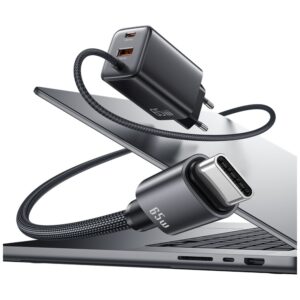 USAMS JC Series CC266 65W GaN Fast Charger 2xUSB-C 1xUSB-A baltos spalvos - Image 3