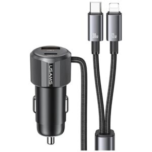 USAMS YT Series CC287 automobilinis įkroviklis 66W 1xUSB-A 1xUSB-C + 2in1 USB-C/Lightning Cable - Image 1