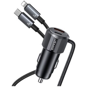 USAMS YT Series CC287 automobilinis įkroviklis 66W 1xUSB-A 1xUSB-C + 2in1 USB-C/Lightning Cable - Image 2