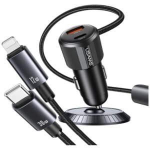 USAMS YT Series CC287 automobilinis įkroviklis 66W 1xUSB-A 1xUSB-C + 2in1 USB-C/Lightning Cable - Image 4