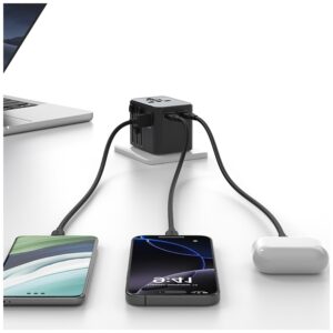kelioninis įkroviklis Adapter USAMS CC308 2xUSB-C 17W 4in1 US/AU/EU/UK juodos spalvos - Image 9