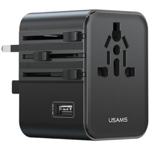 kelioninis įkroviklis Adapter USAMS CC308 2xUSB-C 17W 4in1 US/AU/EU/UK juodos spalvos - Image 1