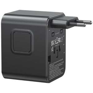 kelioninis įkroviklis Adapter USAMS CC308 2xUSB-C 17W 4in1 US/AU/EU/UK juodos spalvos - Image 2