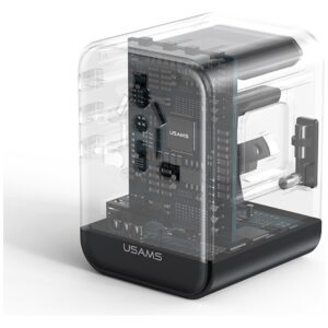 kelioninis įkroviklis Adapter USAMS CC308 2xUSB-C 17W 4in1 US/AU/EU/UK juodos spalvos - Image 6