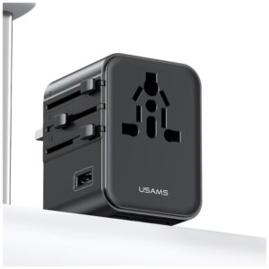 kelioninis įkroviklis Adapter USAMS CC308 2xUSB-C 17W 4in1 US/AU/EU/UK juodos spalvos - Image 7