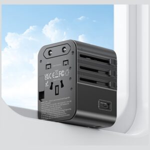 kelioninis įkroviklis Adapter USAMS CC308 2xUSB-C 17W 4in1 US/AU/EU/UK juodos spalvos - Image 8