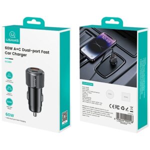 Automobilinis įkroviklis USAMS YT Series CC283 60W 1xUSB-A 1xUSB-C black - Image 8