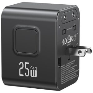 kelioninis įkroviklis Adapter USAMS CC309 2xUSB-C 25W 4in1 US/AU/EU/UK juodos spalvos - Image 2