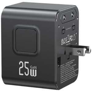 kelioninis įkroviklis Adapter USAMS CC309 2xUSB-C 25W 4in1 US/AU/EU/UK juodos spalvos - Image 3