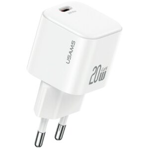 Laidinis įkroviklis USAMS JO Series CC260 20W USB-C + 1m USB-C/USB-C Cable baltos spalvos - Image 1