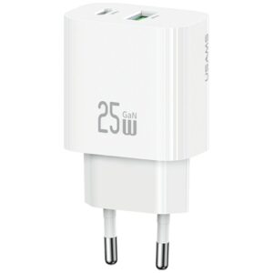Laidinis įkroviklis USAMS CC315 T65 25W 1xUSB-C 1xUSB-A Fast Charging baltos spalvos - Image 1