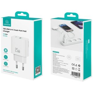 Laidinis įkroviklis USAMS CC315 T65 25W 1xUSB-C 1xUSB-A Fast Charging baltos spalvos - Image 2