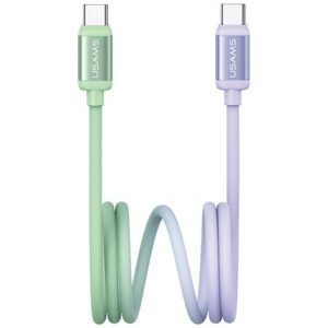 Kabelis USAMS Bicolor Series SJ756 PD 60W USB-C/USB-C 1.2m žalios spalvos and violetinės spalvos - Image 1