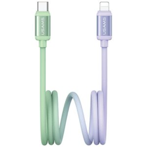 Kabelis USAMS Bicolor Series SJ757 PD 30W USB-C/Lightning 1.2m green and purple - Image 1