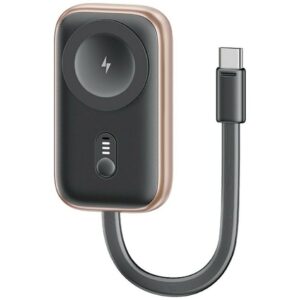 inductive charger for Apple Watch Usams CD245 2-in-1 with 1200mAh powerbank + USB-C cable titanium - Image 1