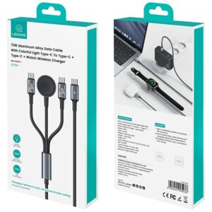 Cable USAMS Huan Series SJ754 72W USB-C to USB-C + USB-C + Belaidis įkroviklis skirtas watch tarnish - Image 10