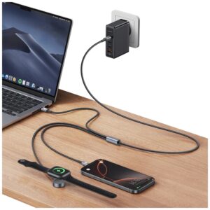 Cable USAMS Huan Series SJ754 72W USB-C to USB-C + USB-C + Belaidis įkroviklis skirtas watch tarnish - Image 4