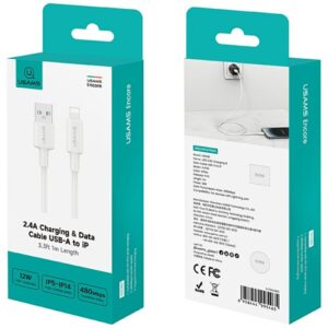 USAMS U90 kabelis 2.4A USB-A į Lightning white - Image 4