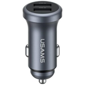 USAMS CC320 Aluminum automobilinis įkroviklis 2.4A 2xUSB-A tarnish - Image 1